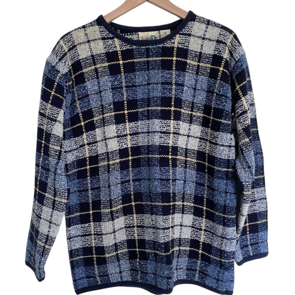 Oversized Paul Harris Design Plaid Sweater Vintage Grandpa Blue